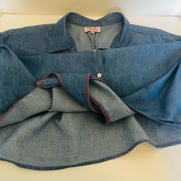 Hester & Orchard Chambray Blue Women's Blouse Shirt Tie Button Front Size Large - Picture 6 of 16